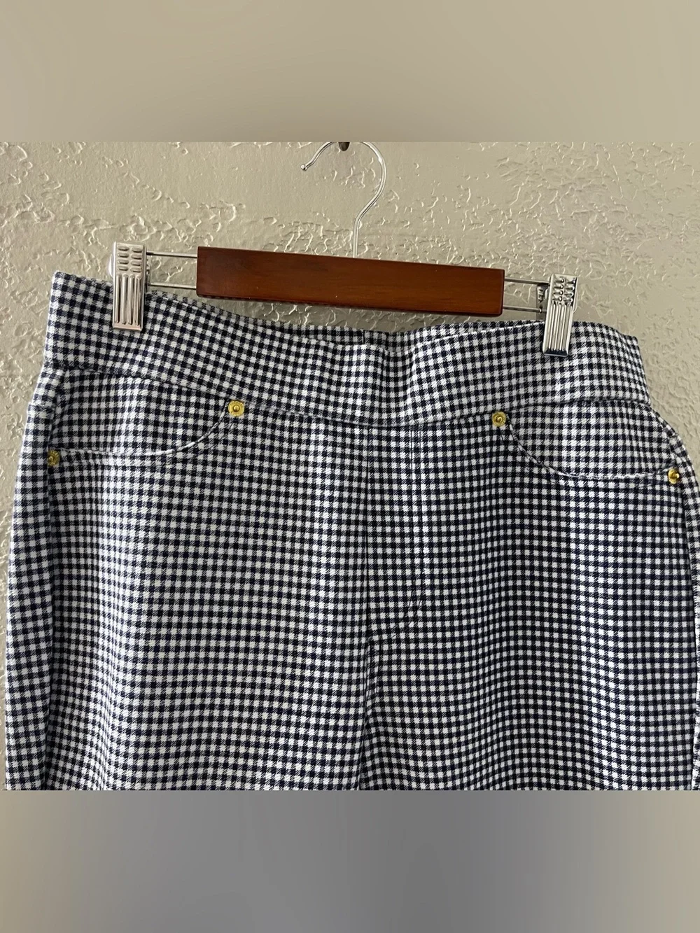 Michael Kors Women’s Black and White Gingham Slim Stretchy Jegging Pants‎ Medium
